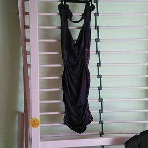 Purple rouched design stretch dress with lace